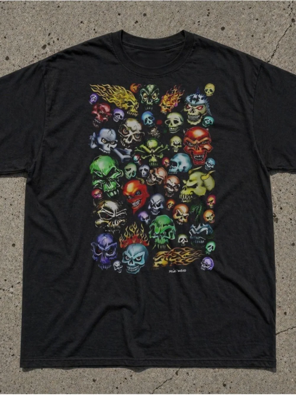 Full print colorful skull collection retro T-shirt